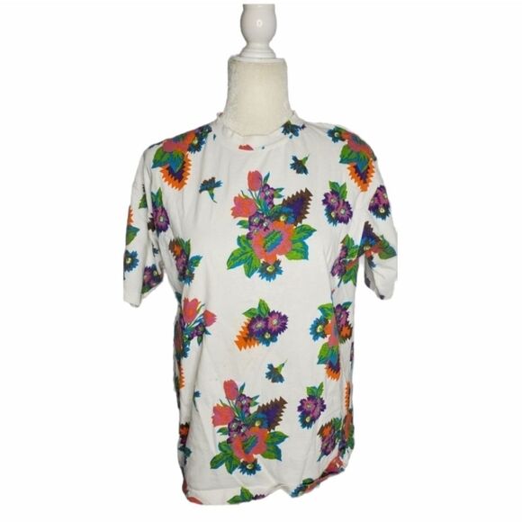 VINTAGE 90s floral southwestern crew neck tee shirt M - Picture 1 of 8